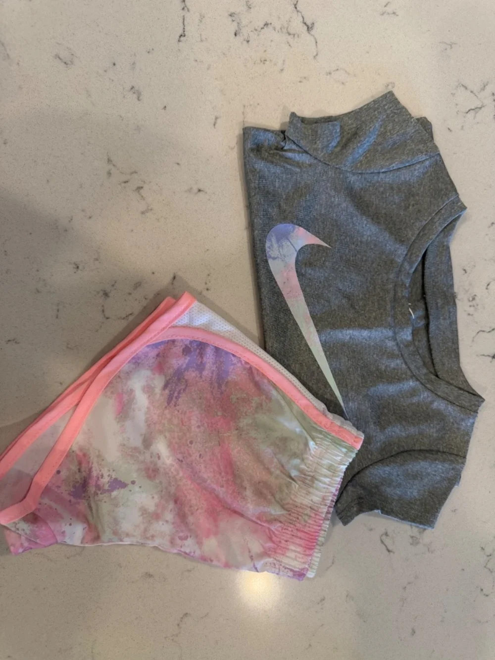 2T Nike Girls' Gray Dri-FIT Tee + Pink Marble Running Shorts Set